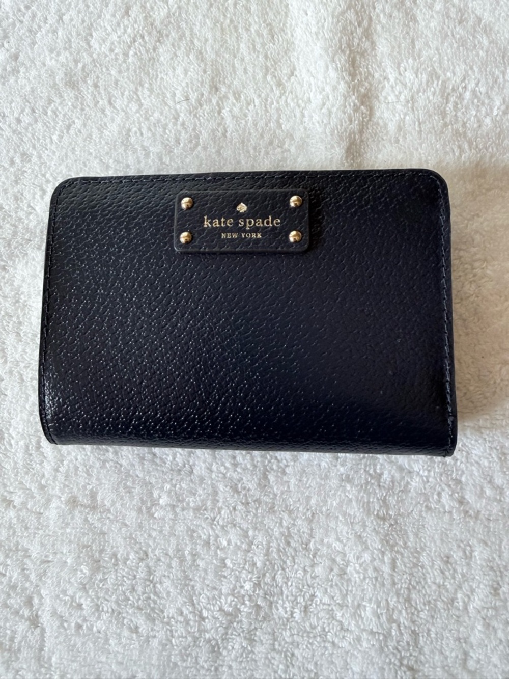 kate spade Navy Pebbled Leather Wallet with Gold Logo